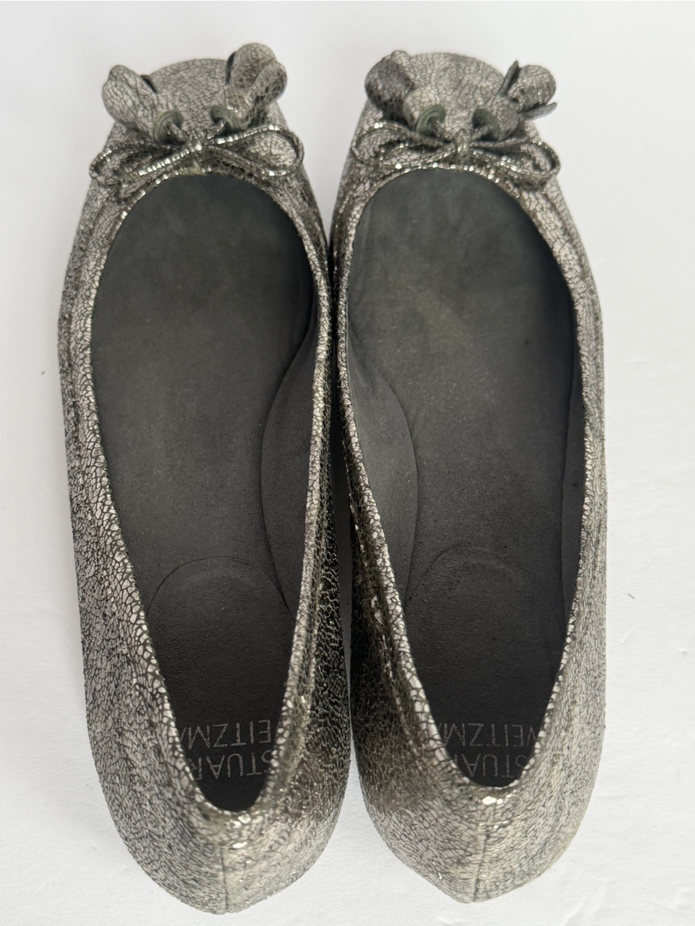 STUART WEITZMAN Tulip Bow Pewter Metallic Nappa Leather Ballet Flats Women’s 8 - Picture 12 of 16